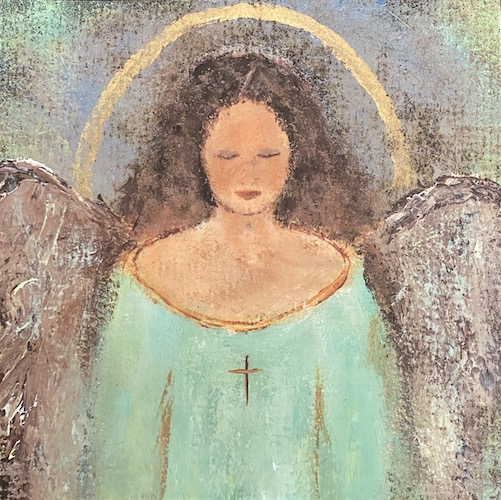 #24 Light Green Angel Square Card by Chantal Littleton